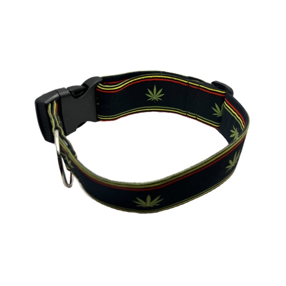 2” Black Cannabis Dog Collar - Picture 2 of 8